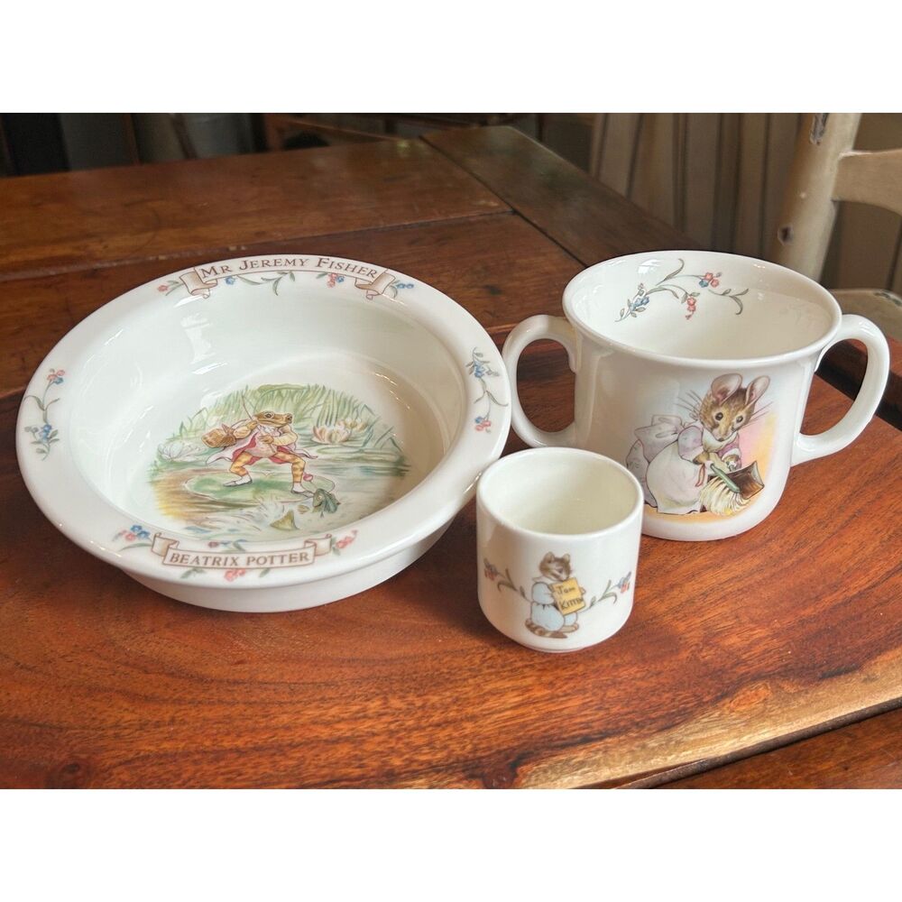 Vintage 1986 Royal Albert Beatrix Potter 3-Piece Nursery Set Bowl Mug Egg Cup